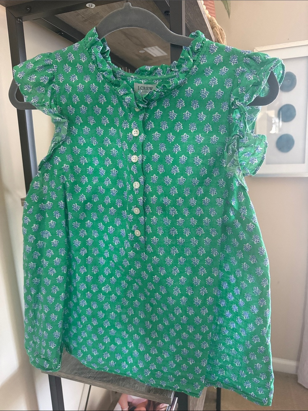 J. Crew Green Floral Ruffle Sleeve Blouse for Girls